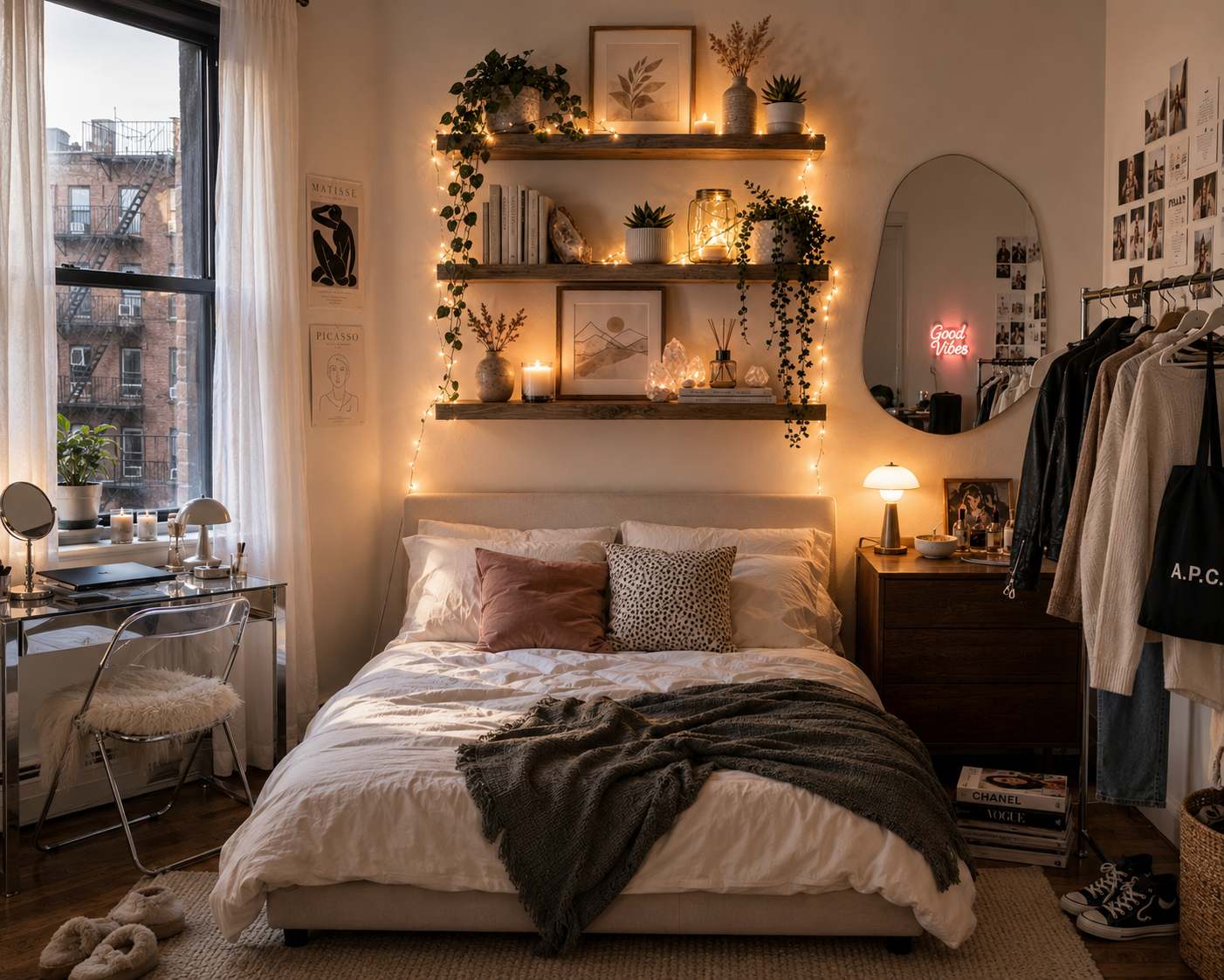 Small-space energy — The Complete Shelf Set styled in a city room